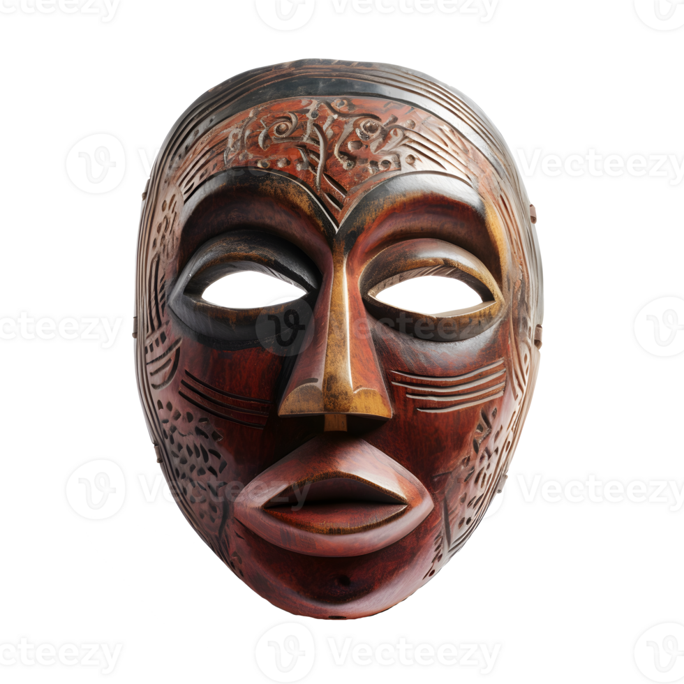 traditional wooden tribal mask isolated on transparent background , png