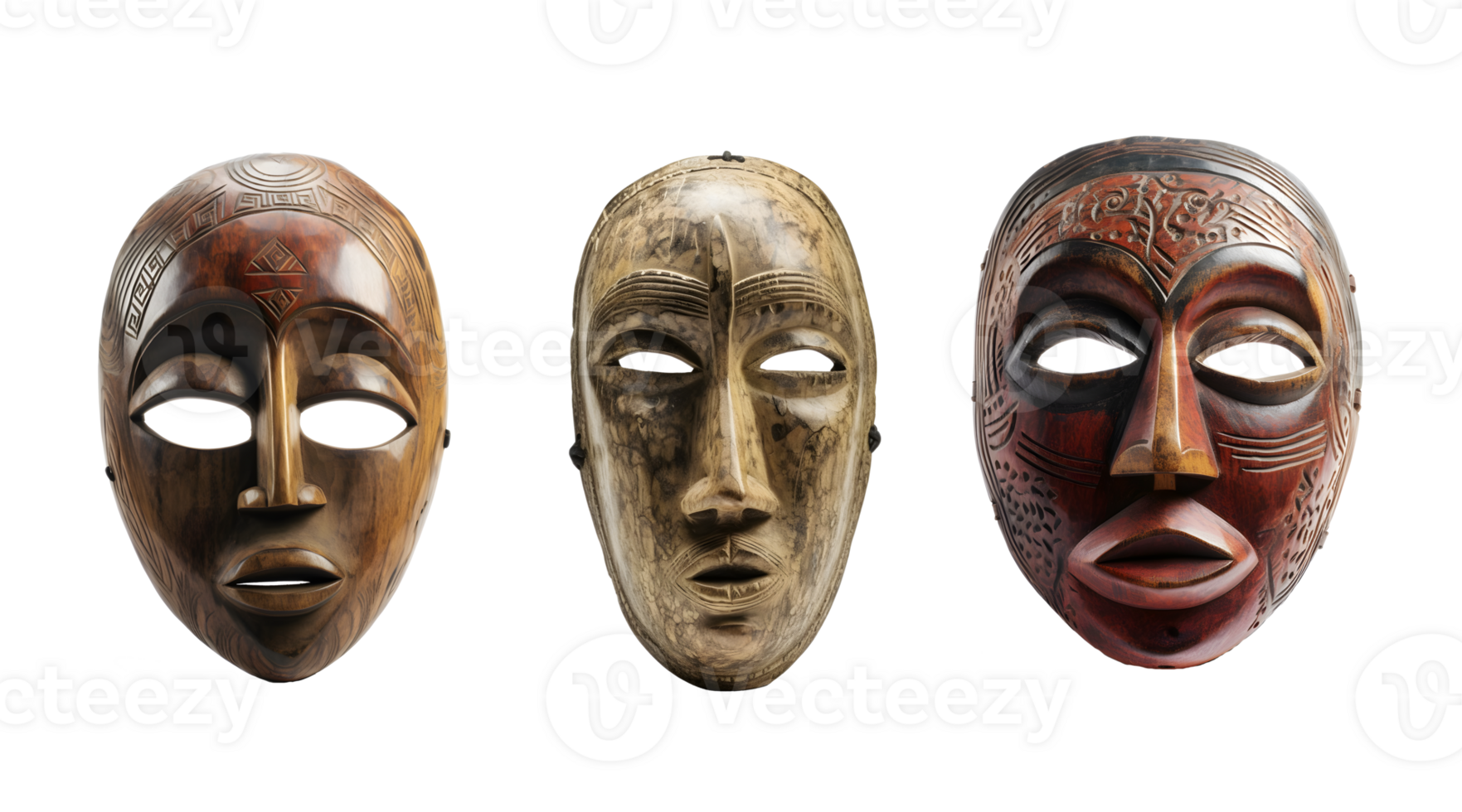 traditional wooden tribal mask isolated on transparent background , png