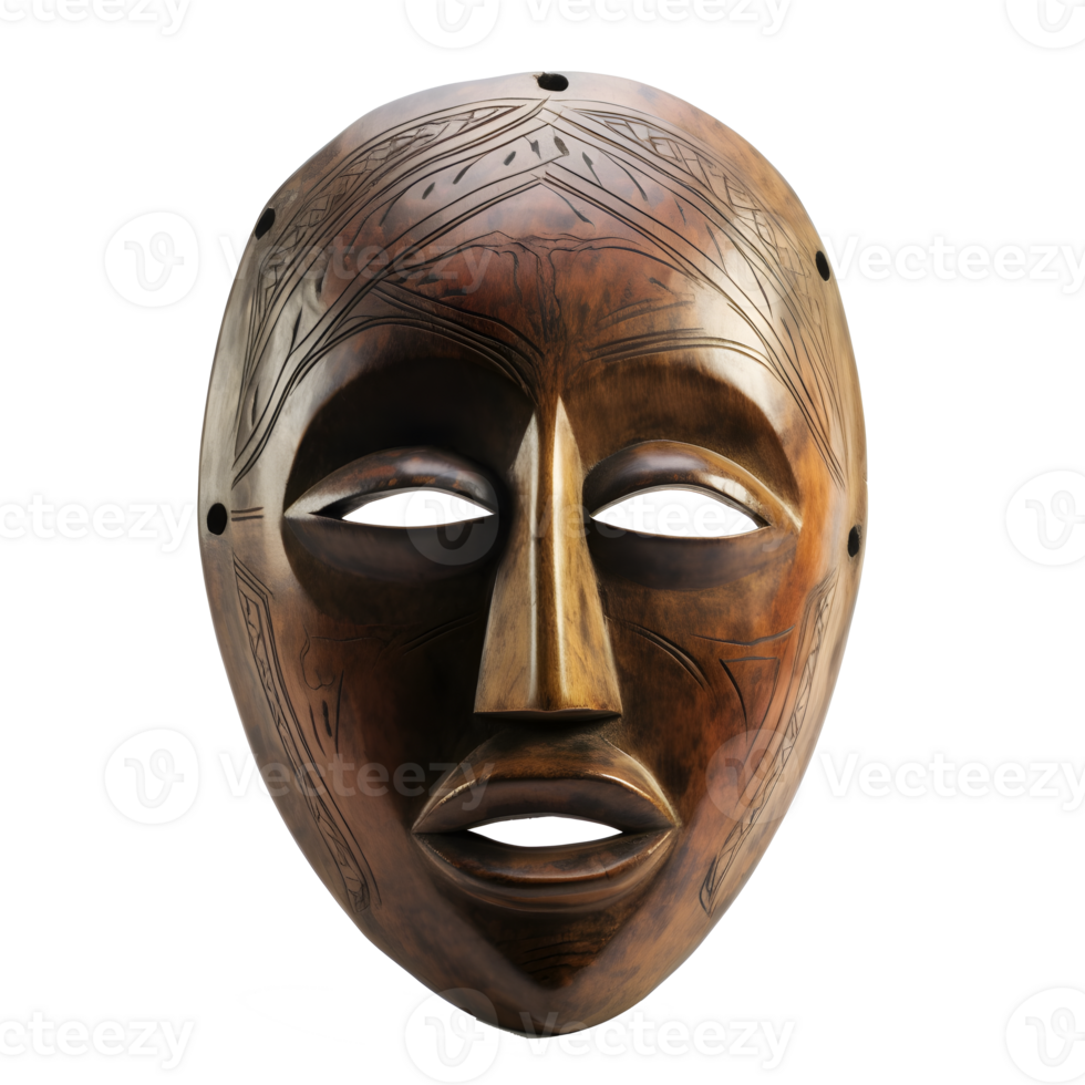 traditional wooden tribal mask isolated on transparent background , png