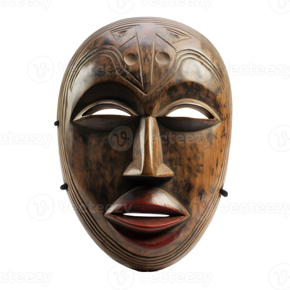traditional wooden tribal mask isolated on transparent background , png
