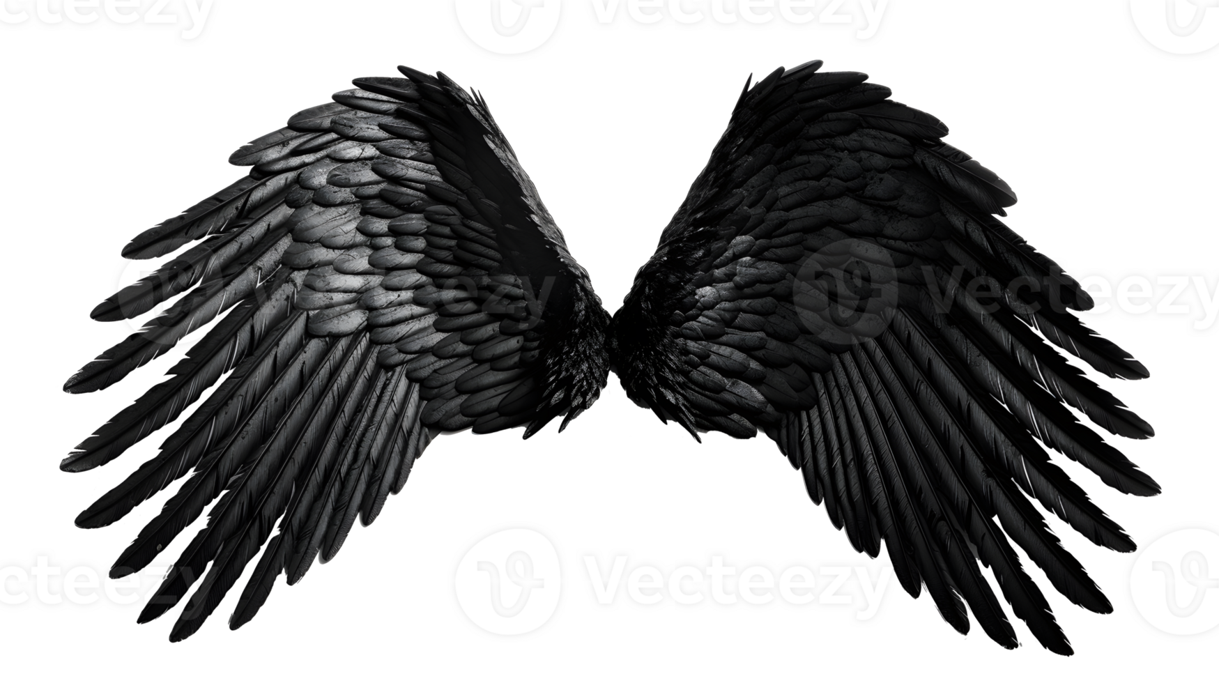 black angel wings ornament isolated on a transparent background ,generative ai png