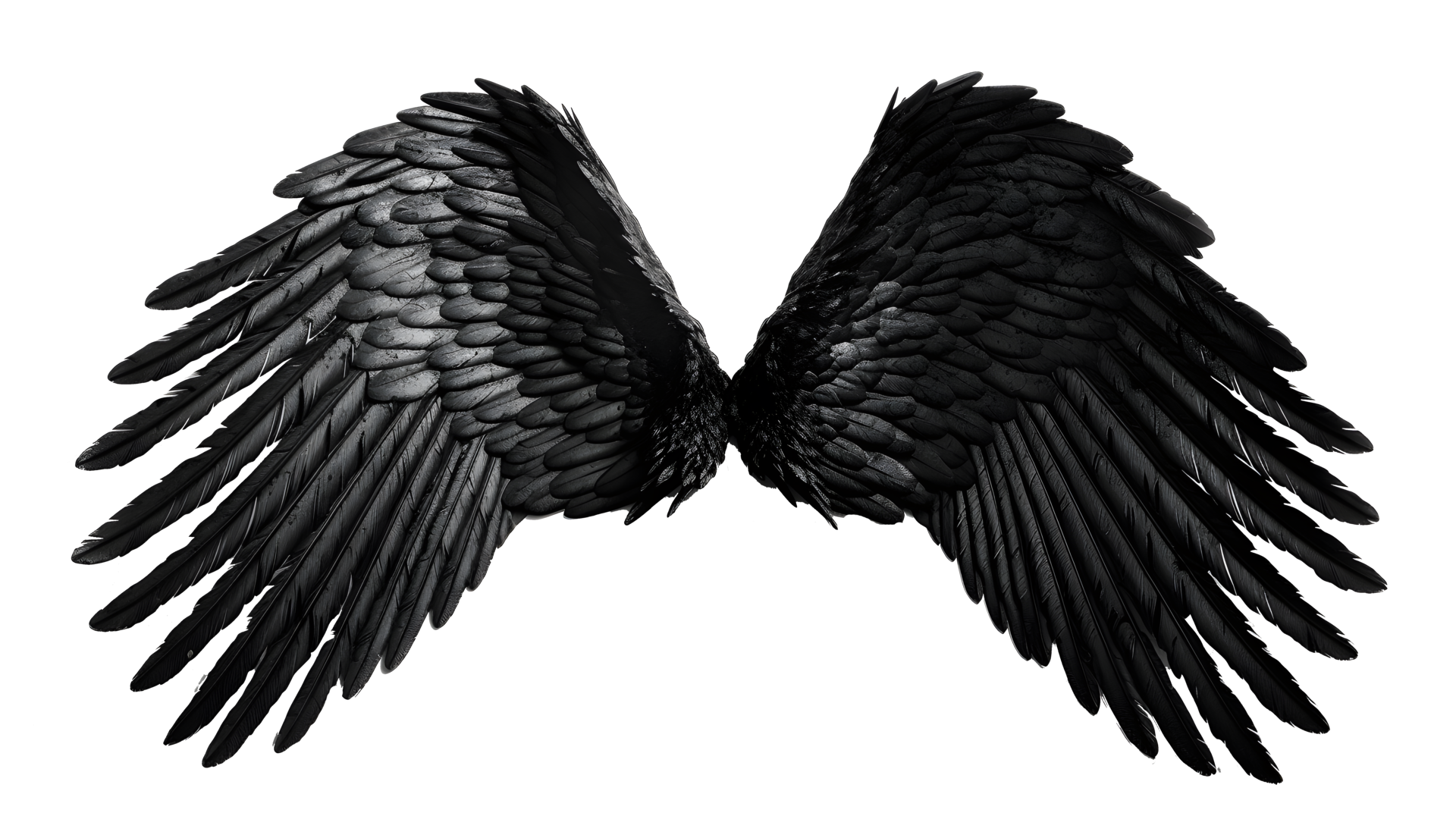 Schwarze engelsflügel-ornament einzeln auf transparentem hintergrund,  generative ki