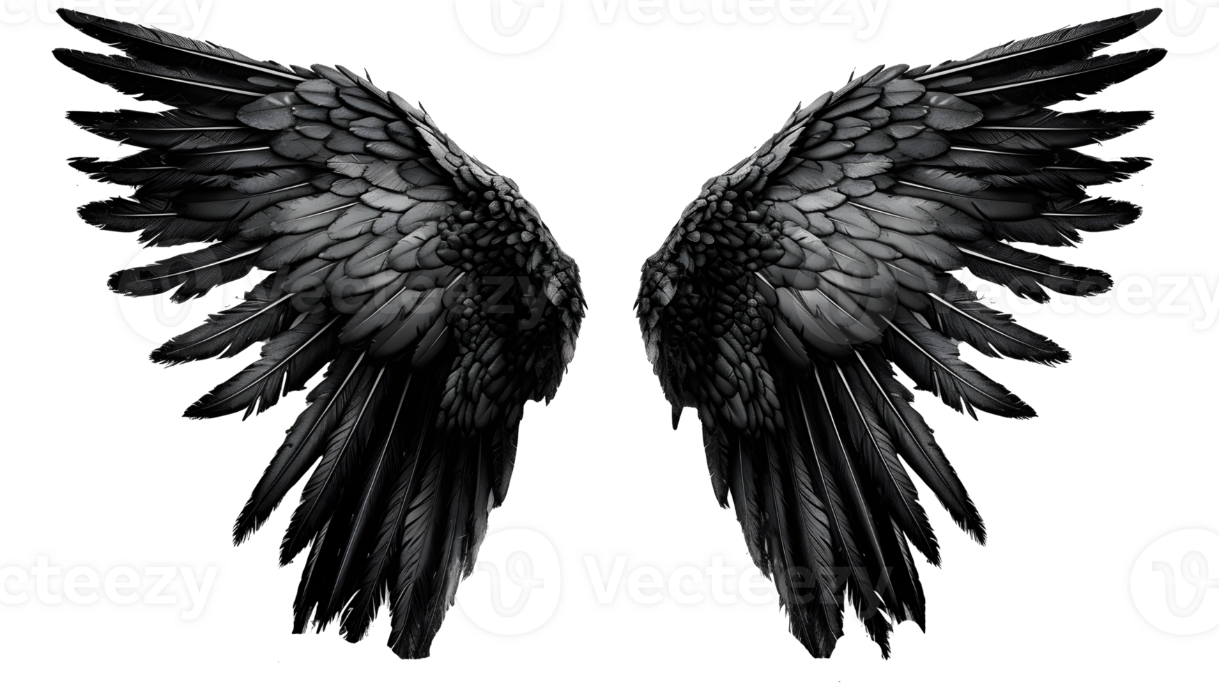 black angel wings ornament isolated on a transparent background ,generative ai png