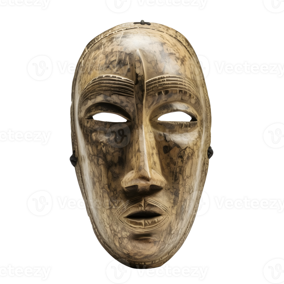 traditional wooden tribal mask isolated on transparent background , png
