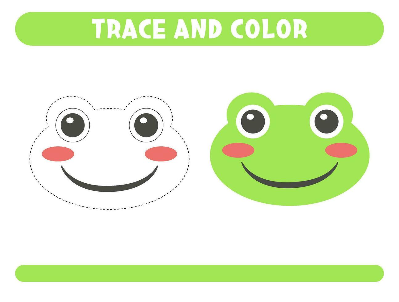 Trace and color cute frog Worksheet for kids vector