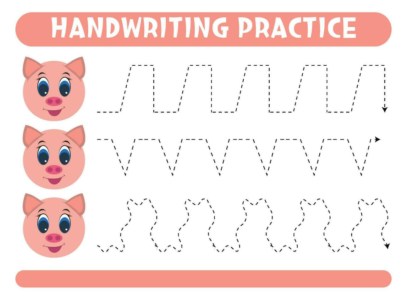 Tracing lines with cute pig. Handwriting practice. vector