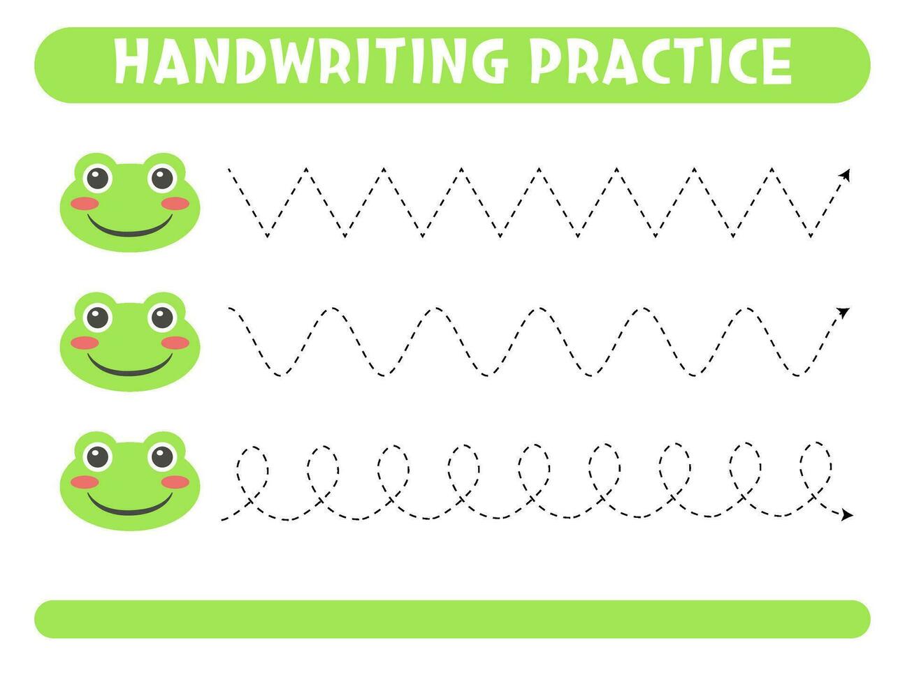 Tracing lines with cute frog. Handwriting practice. vector