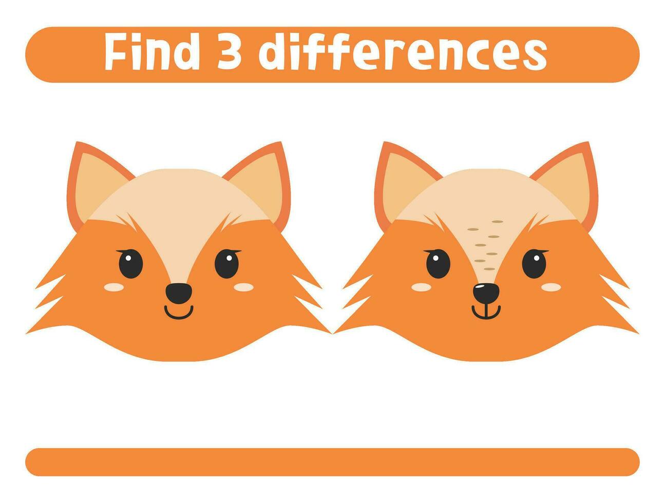 Find three differences Cute cartoon fox Worksheet for kids vector