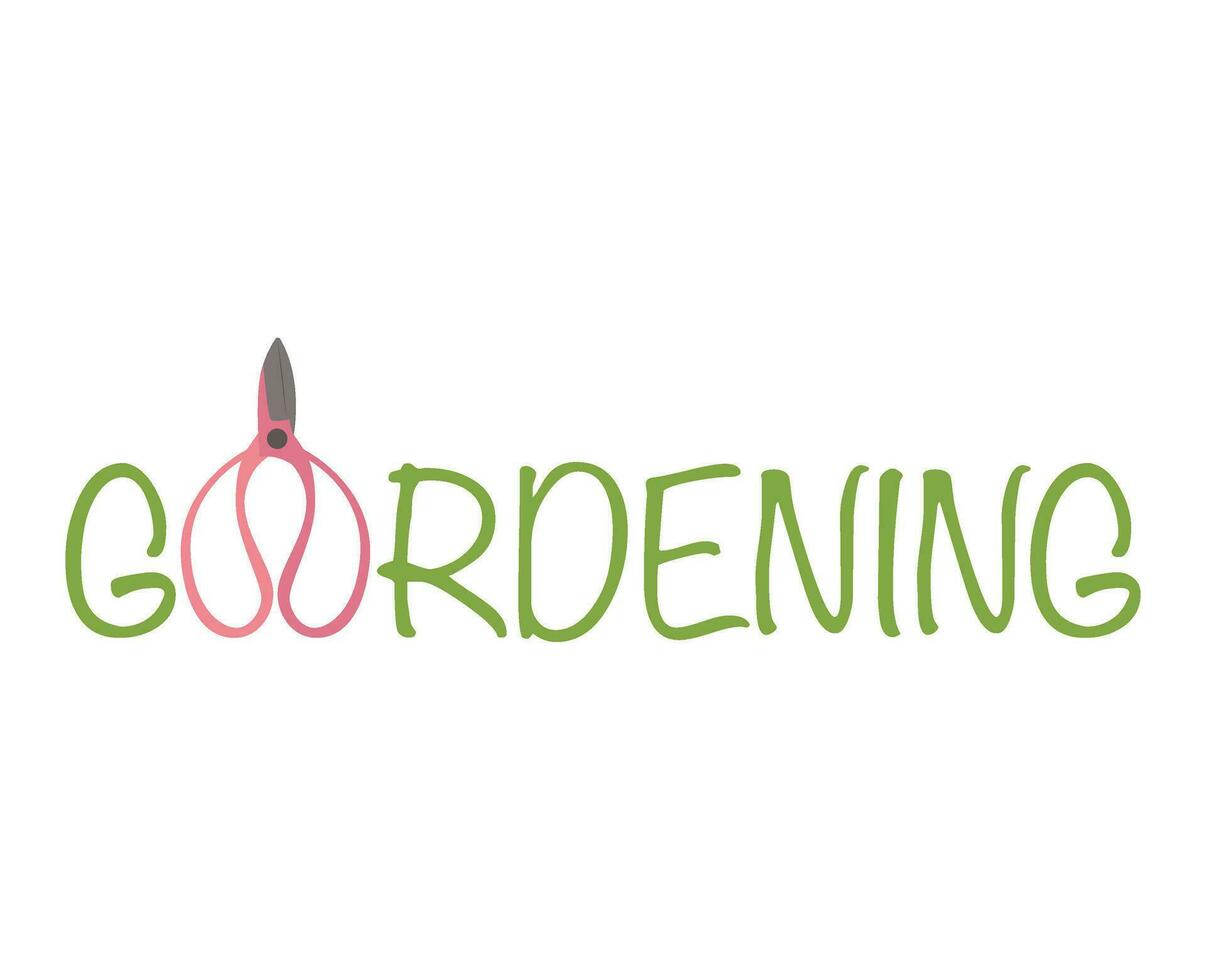 Gardening word text typography design with scissors into the text vector