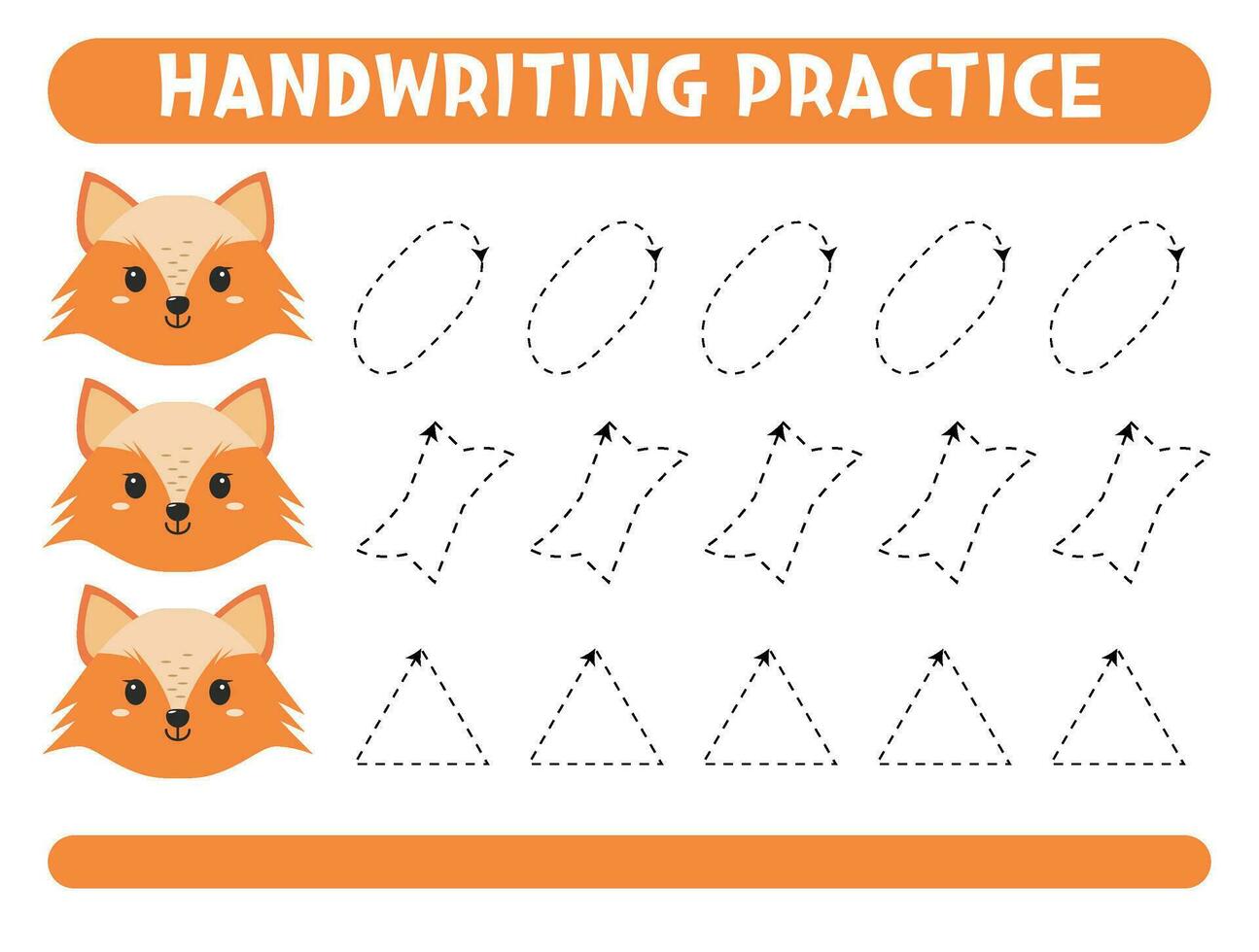 Tracing lines with cute fox. Handwriting practice. vector