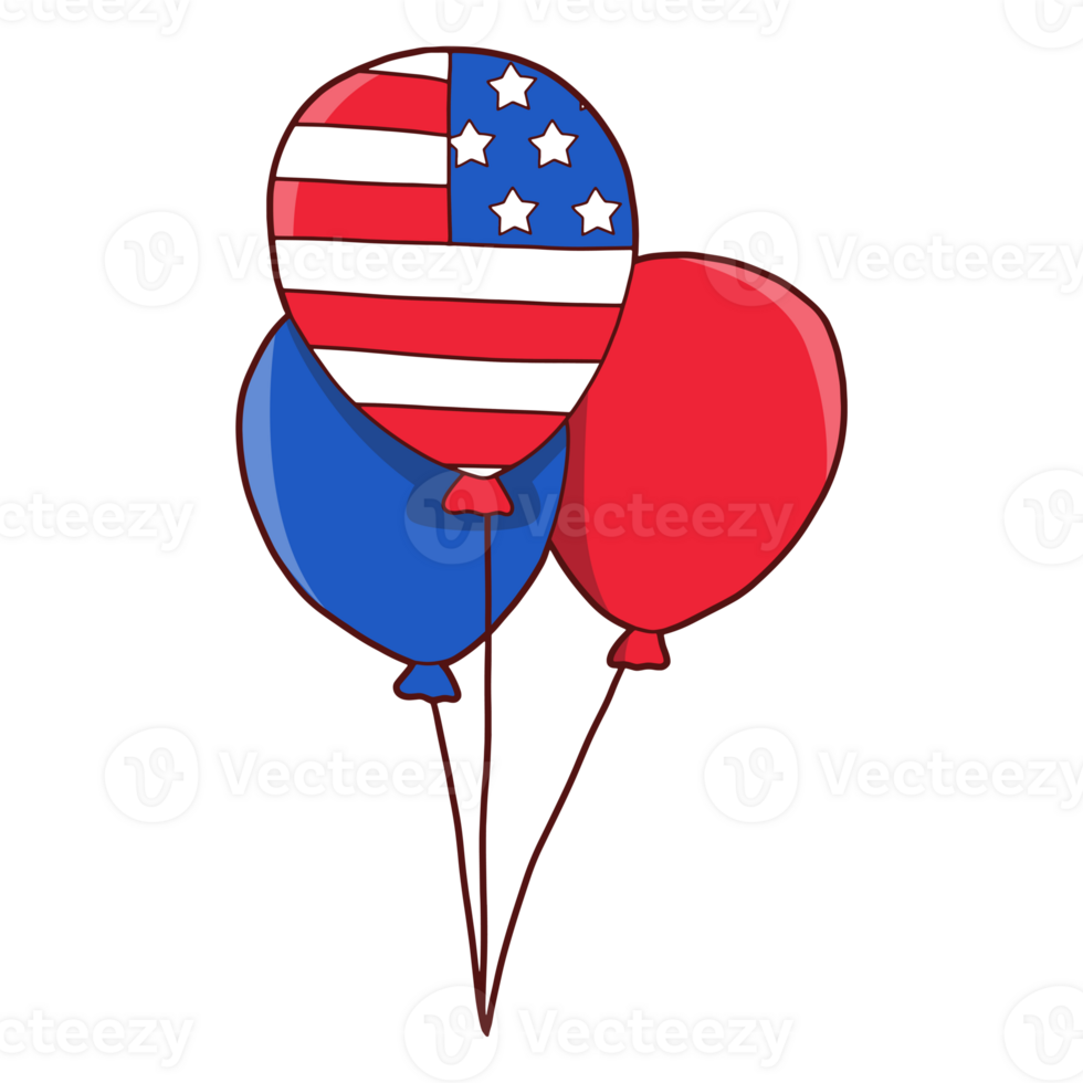 4th July Happy USA Independence Day Hand Drawing with American Balloon png
