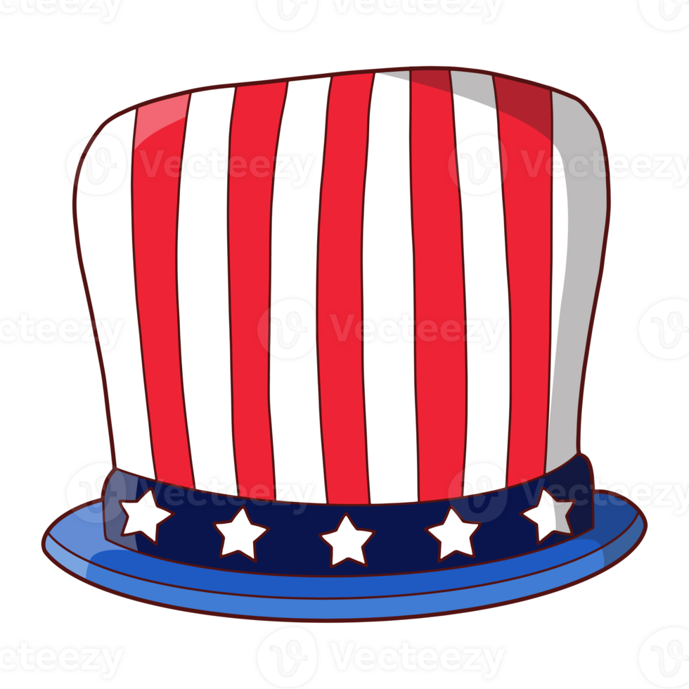 4th July Happy USA Independence Day Hand Drawing with Uncle Sam Hat png