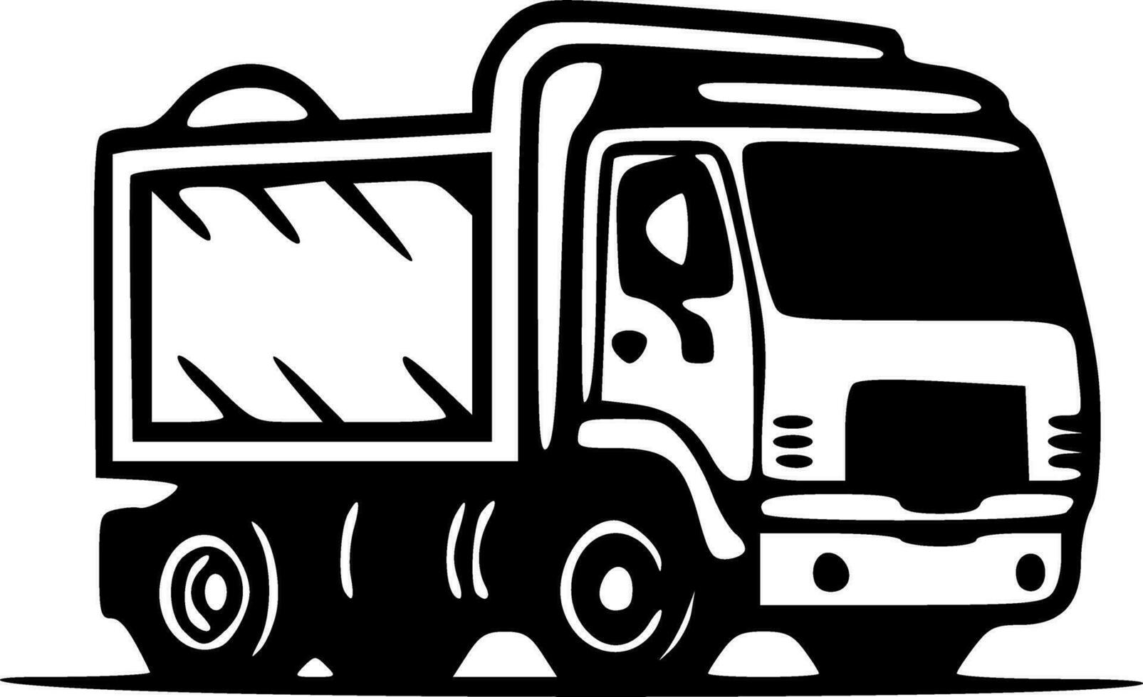 Garbage truck black white vector illustration