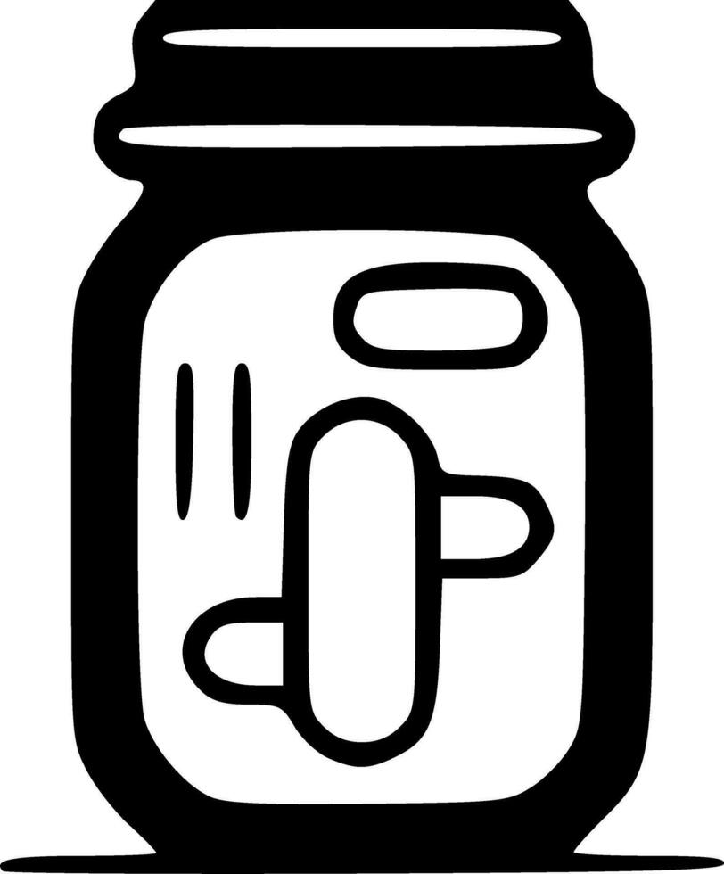 Glass jar, glass bottle black white vector illustration