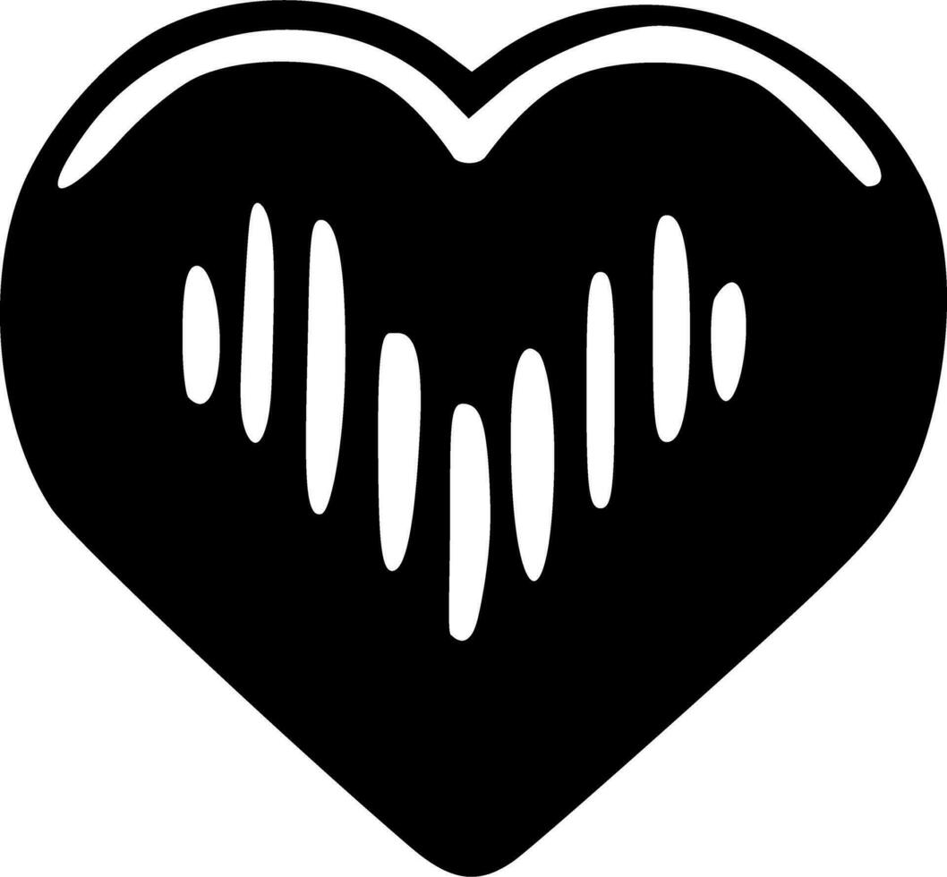 Black heart with wave design, black white vector illustration