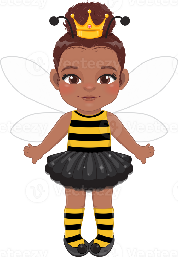 American African girl in a bee costume. Flat icon style png