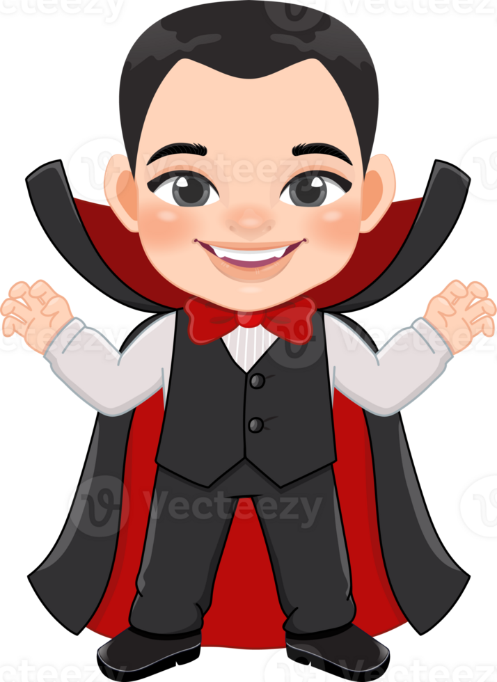 Little dracula with black suit, Halloween party with cute vampire cartoon character png