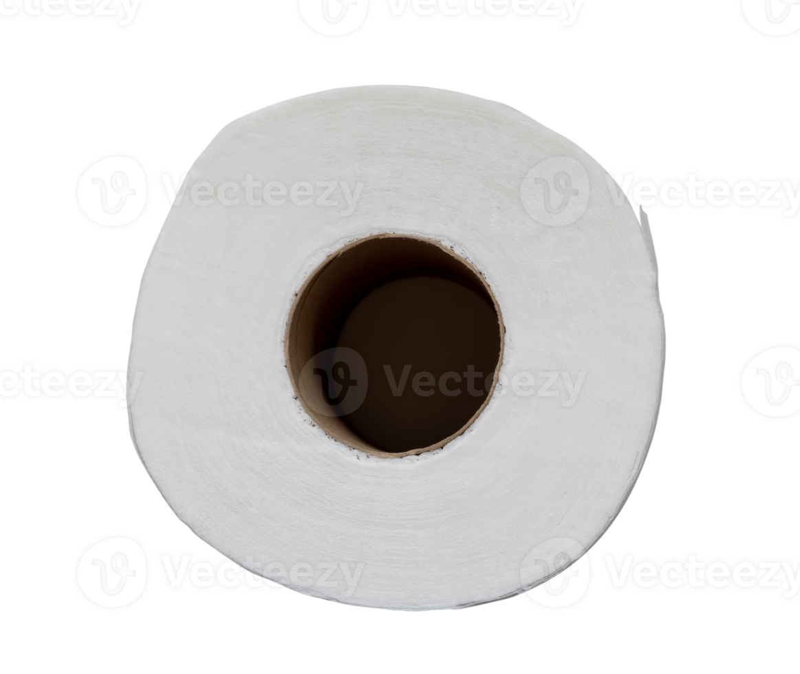 Top view of single tissue paper roll for use in toilet or restroom with hollow in the middle isolated with clipping path in png file format