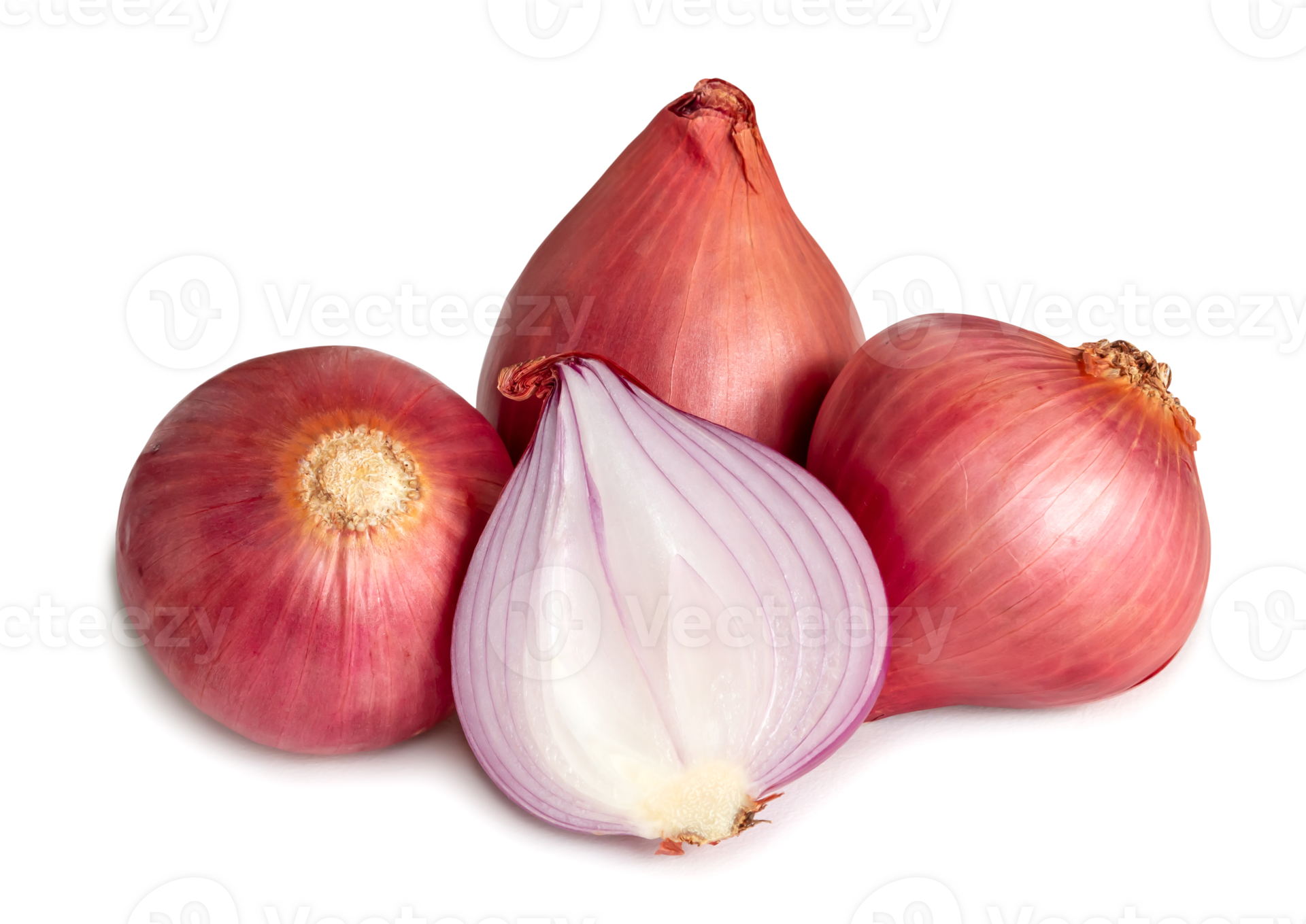 Fresh red onions with half isolated with clipping path. and shadow in