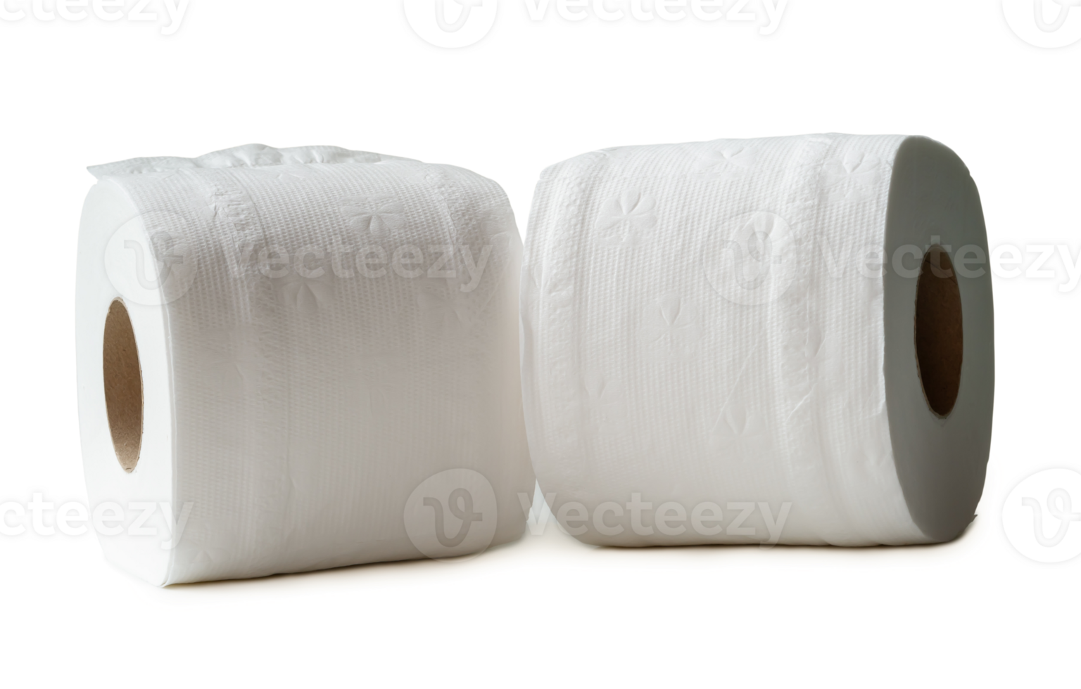 two rolls of white tissue paper or napkin isolated with clipping path and shadow in png file format.