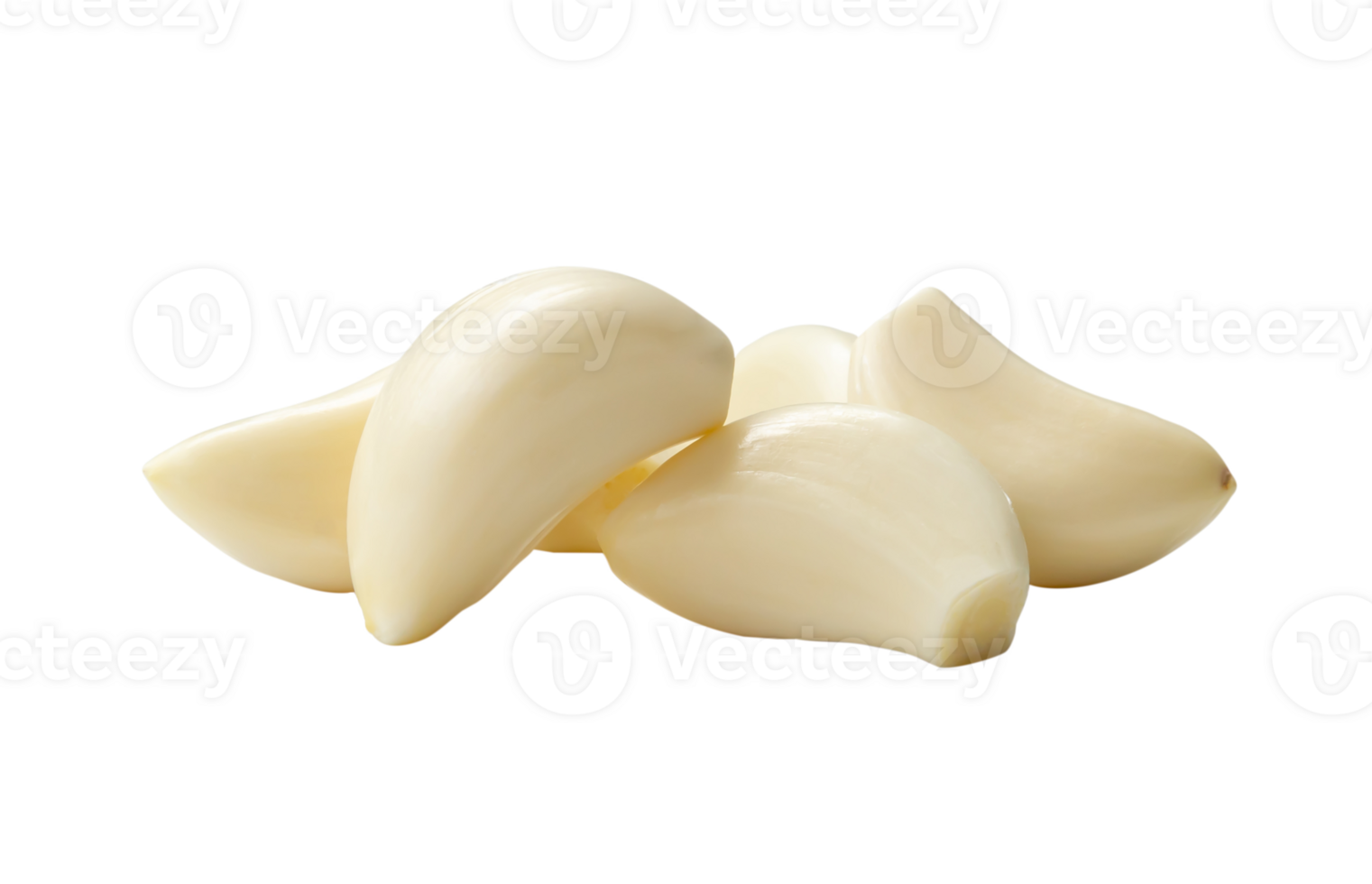 Peeled garlic cloves in stack isolated with clipping path in png file format