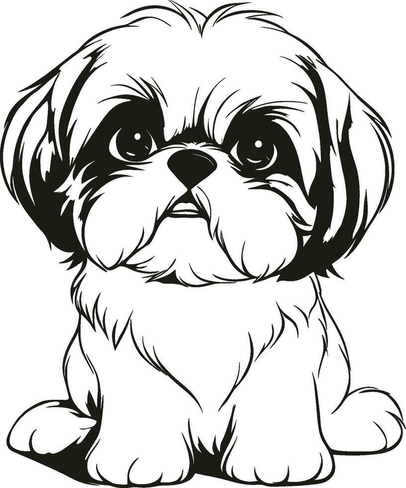 Cute Shih Tzu dog silhouette, funny little doggie vector