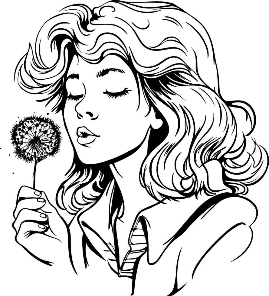 Girl blowing dandelion silhouette vector