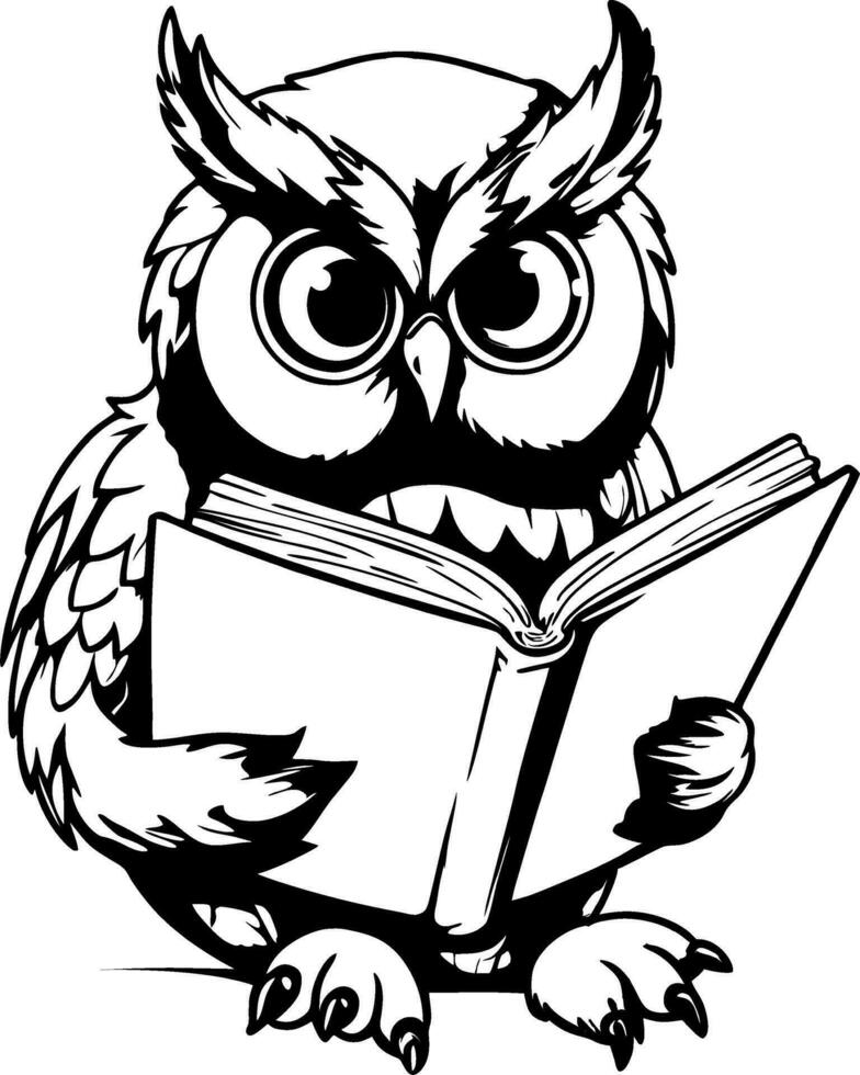 Wise owl clipart, Book reading silhouette vector