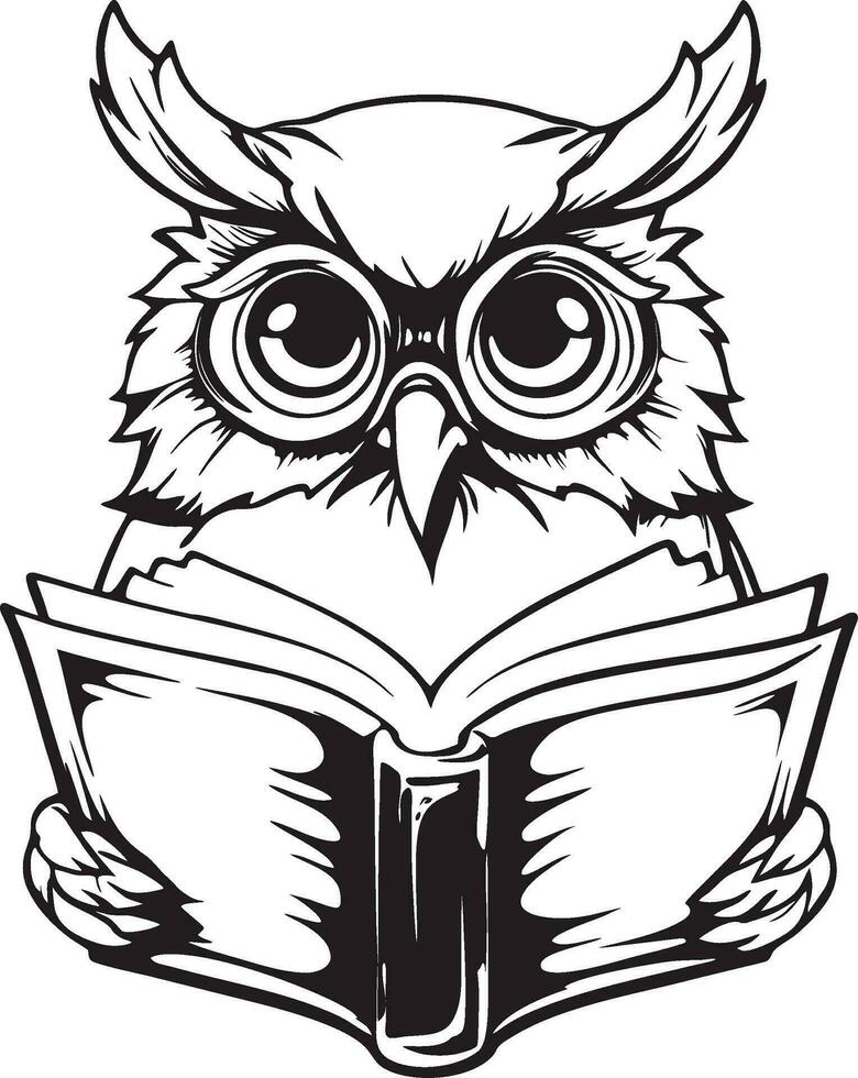 Reading owl silhouette, Wise owl clipart vector