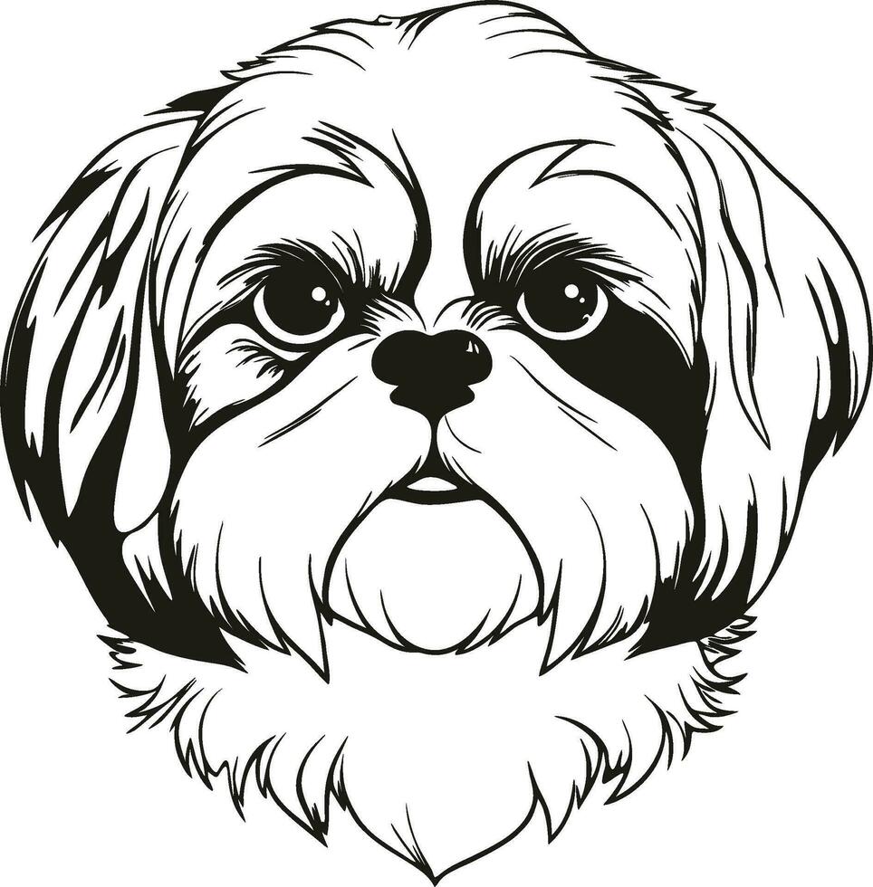 Little Shih Tzu dog silhouette, funny little puppy vector