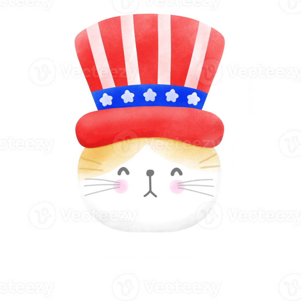 Happy 4th of July cute cat watercolor Illustration element png