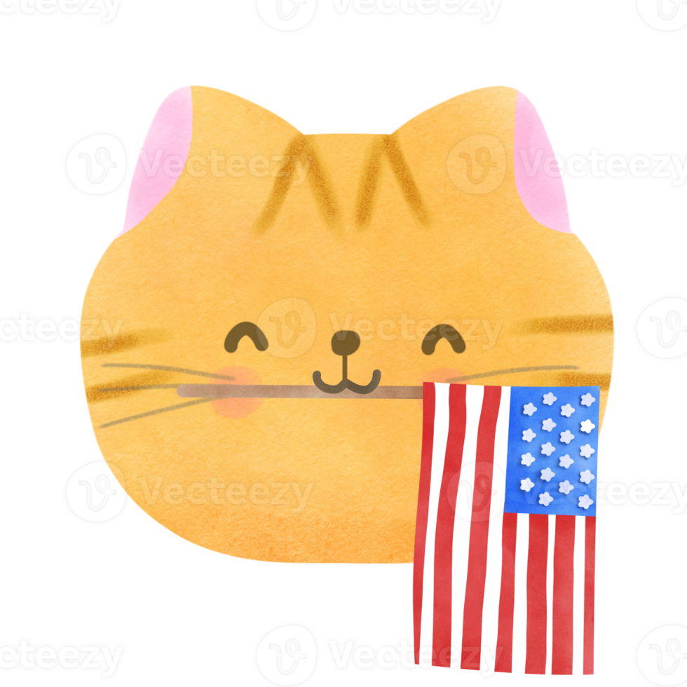 Happy 4th of July cute cat watercolor Illustration element png