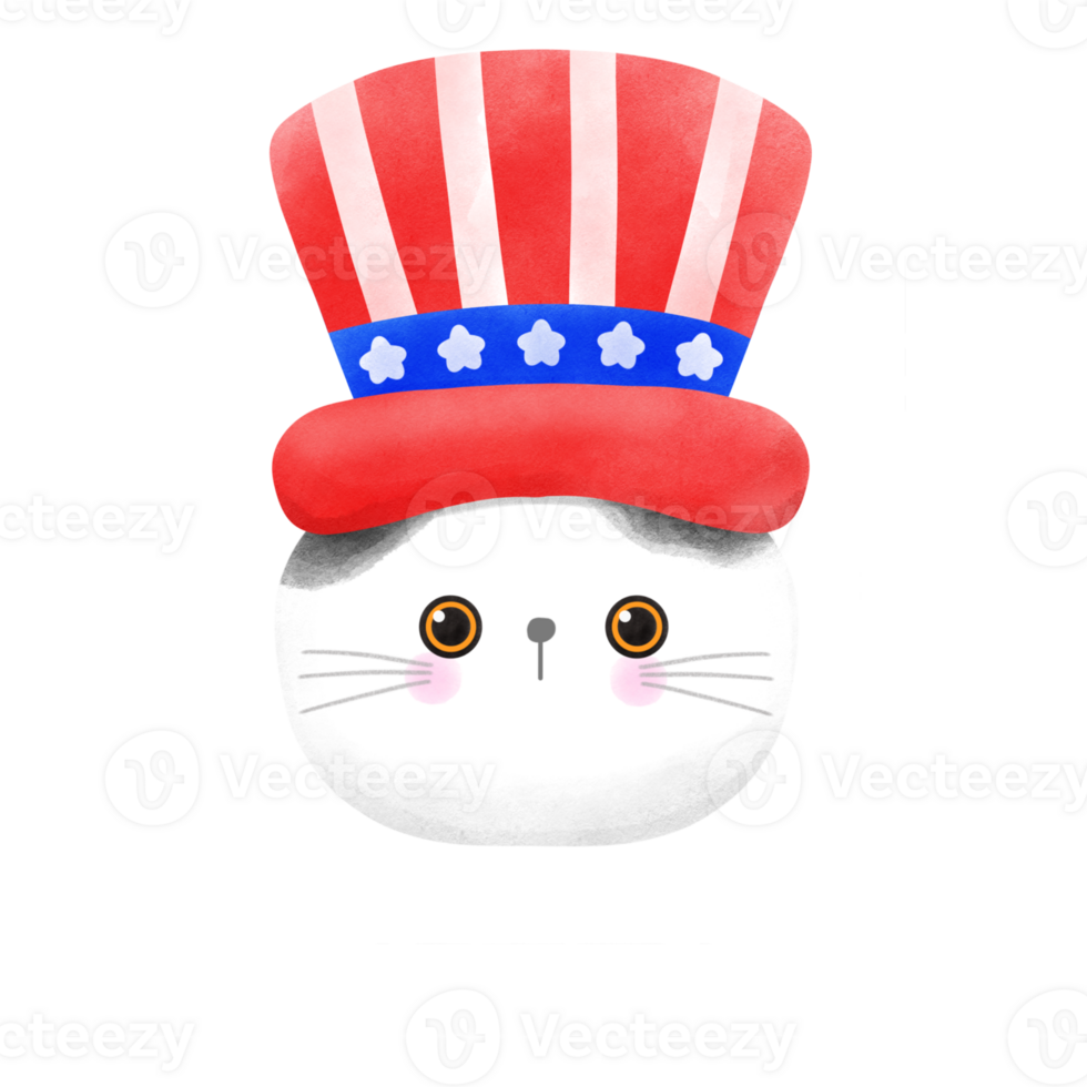 Happy 4th of July cute cat watercolor Illustration png