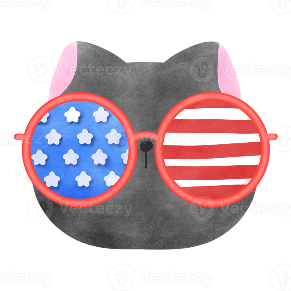 Happy 4th of July cute cat watercolor Illustration png