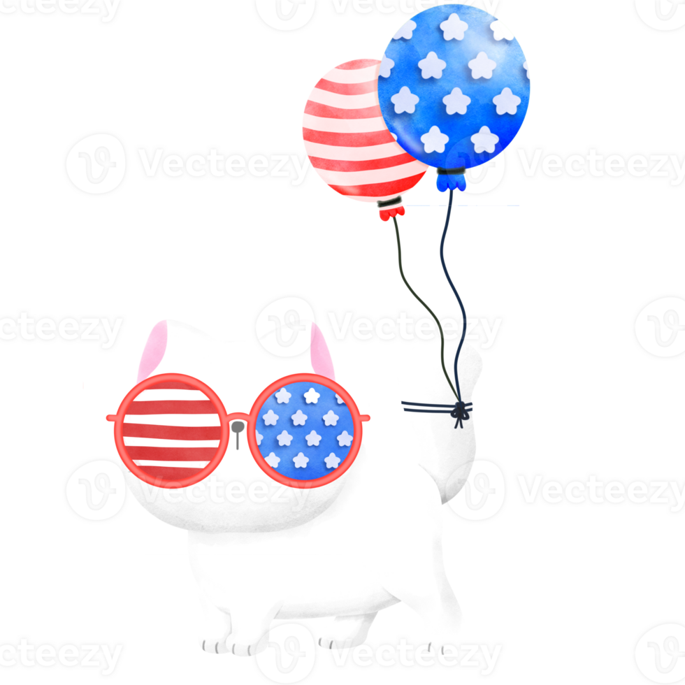 Happy 4th of July cute cat watercolor Illustration element png