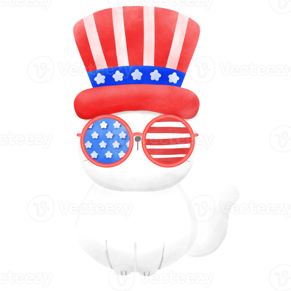 Happy 4th of July cute cat watercolor Illustration element png