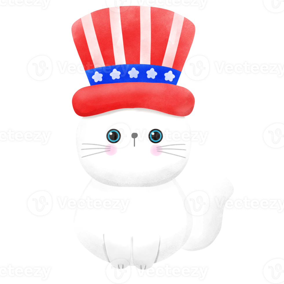 Happy 4th of July cute cat watercolor Illustration element png