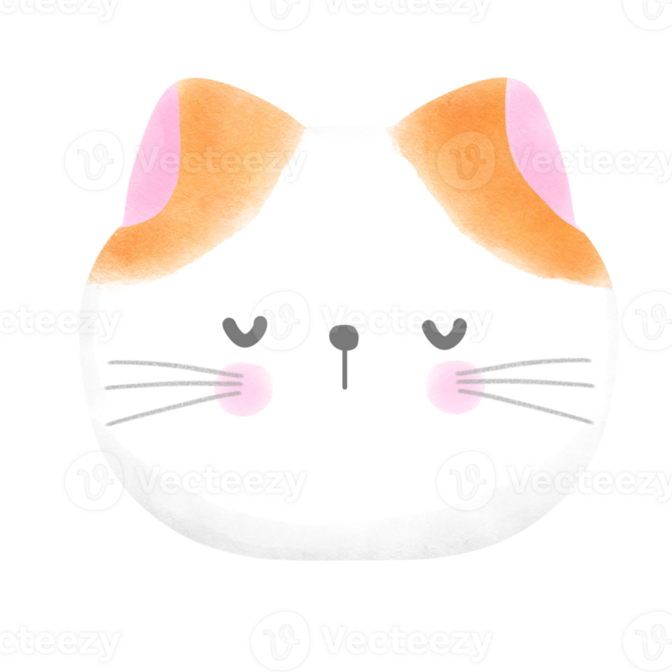 Cute cat international cat day kitten head watercolor style element illustration png