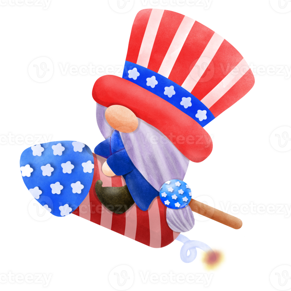 Happy 4th of July Gnome and firework Illustration element png