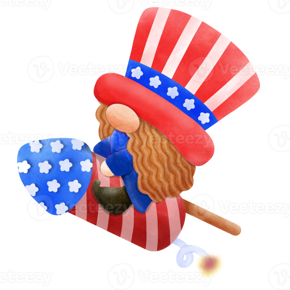 Happy 4th of July Gnome and firework Illustration element png