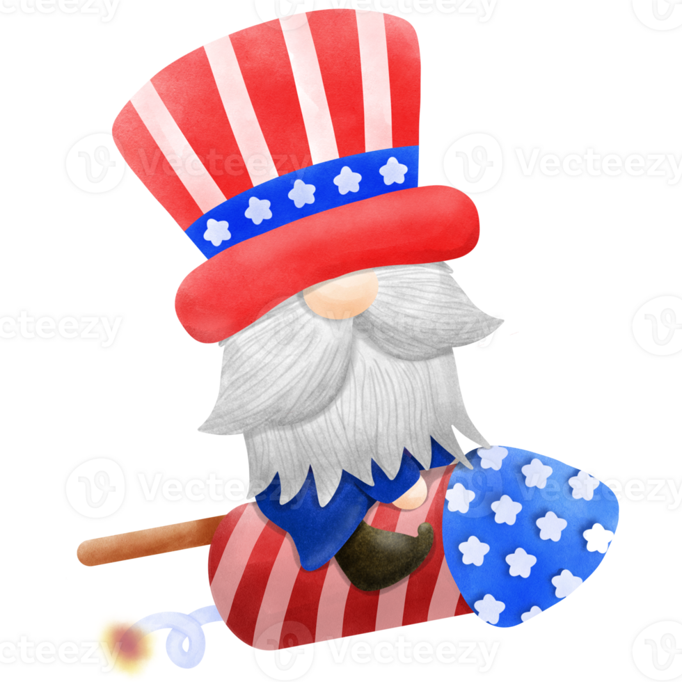 Happy 4th of July Gnome and firework Illustration element png