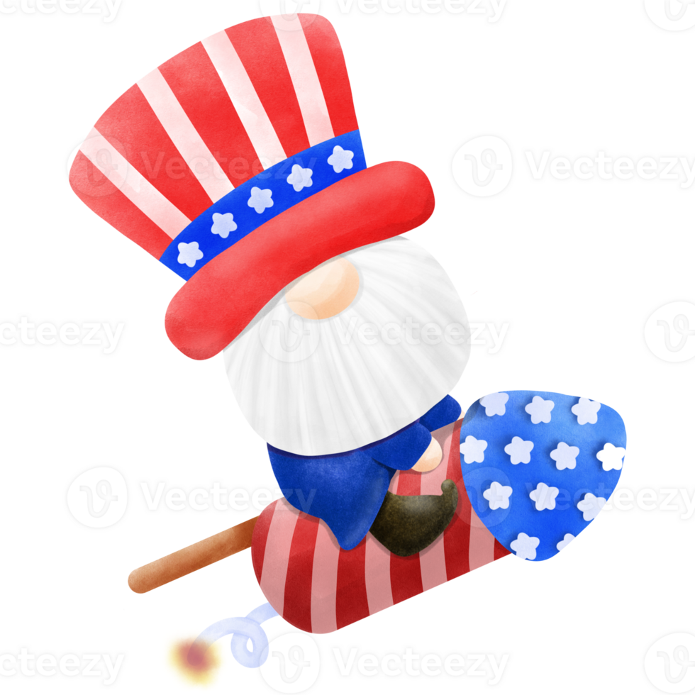 Happy 4th of July Gnome and firework Illustration element png