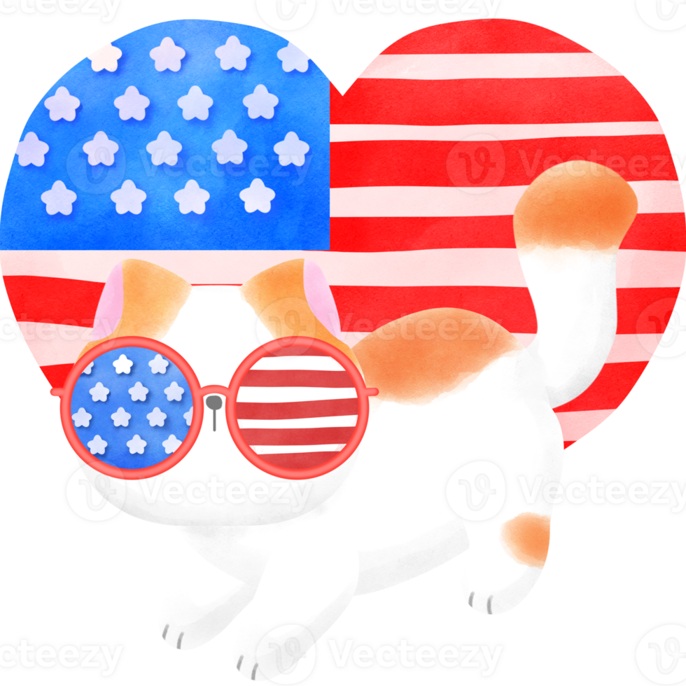 Happy 4th of July cute cat watercolor Illustration png