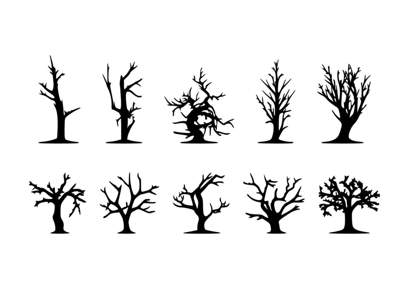 Dead tree black silhouette set transparent vector illustration