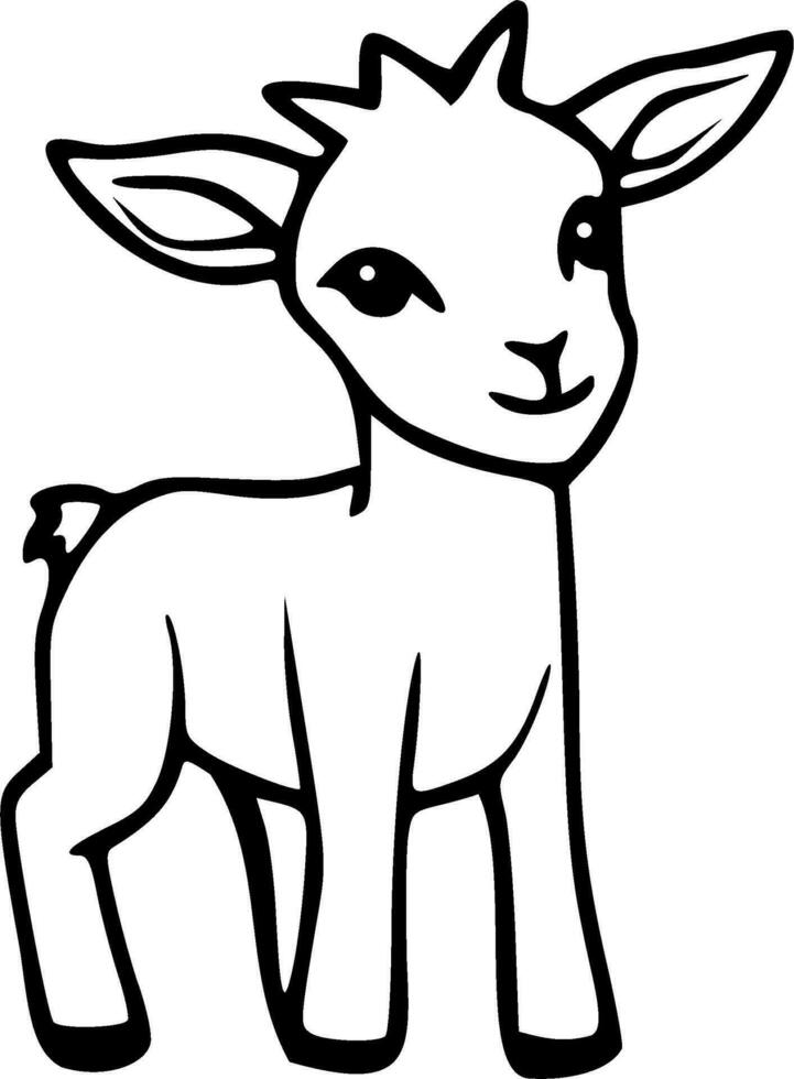 Cute standing goat black outlines monochrome vector illustration