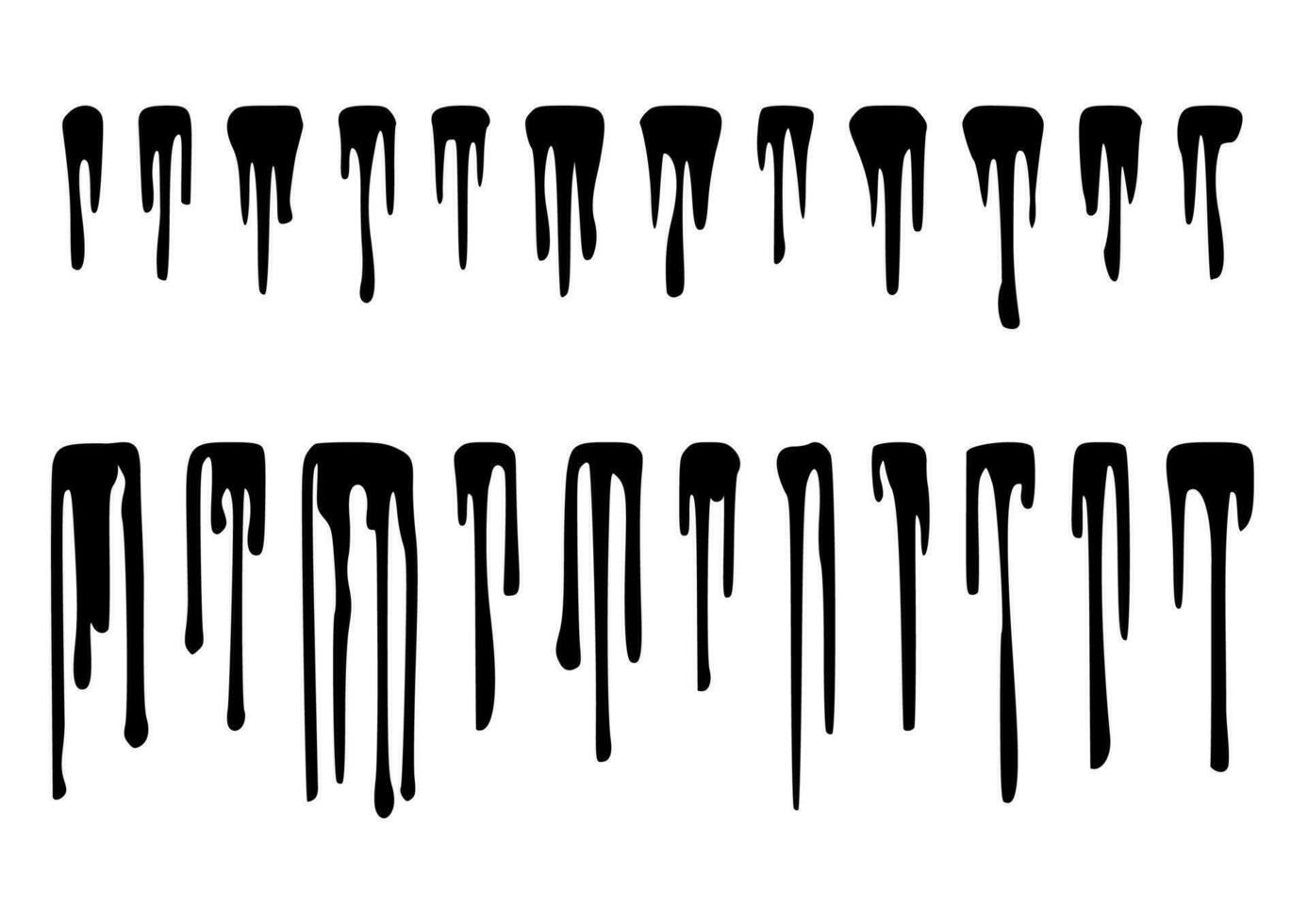 Black ink paint dripping element set transparent vector illustrations