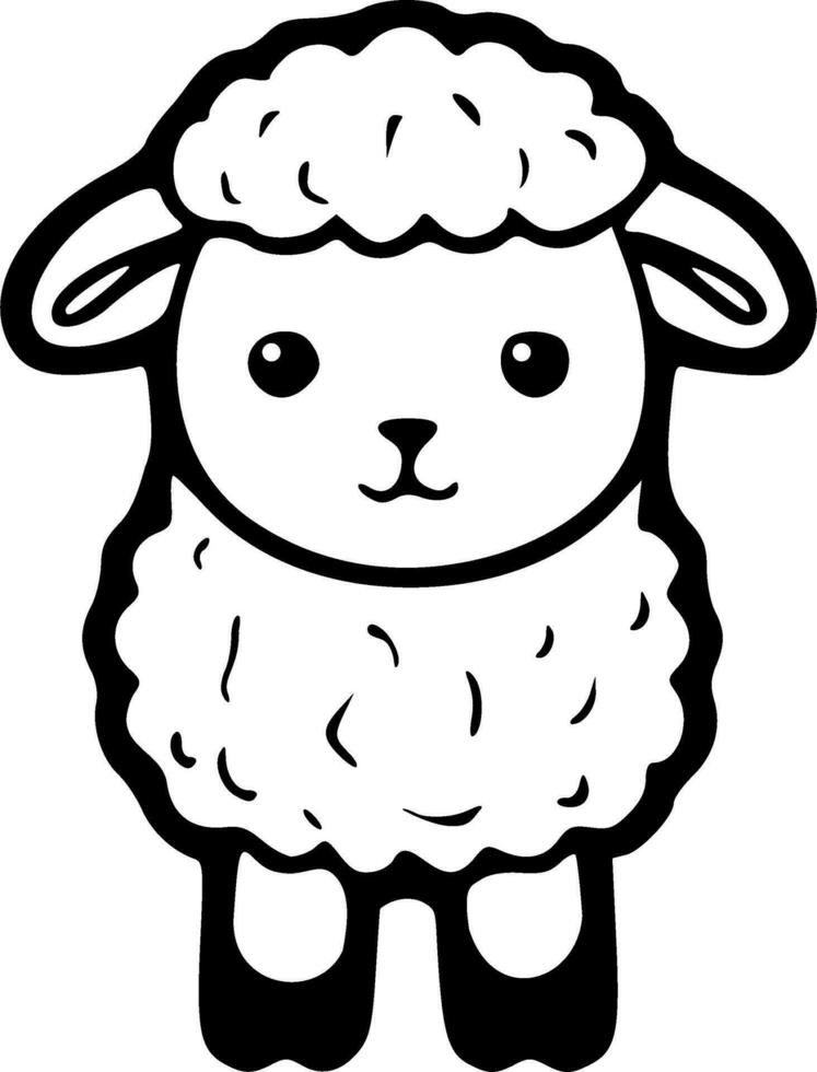 Cute standing sheep black outlines monochrome vector illustration