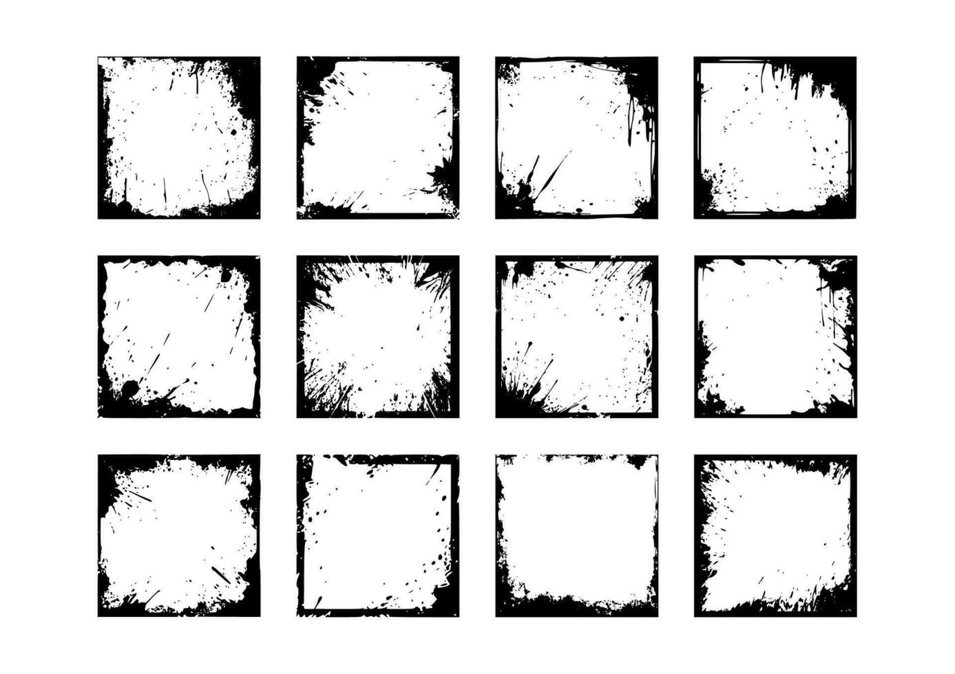 conjunto de grunge marco frontera cuadrado negro vector ilustraciones