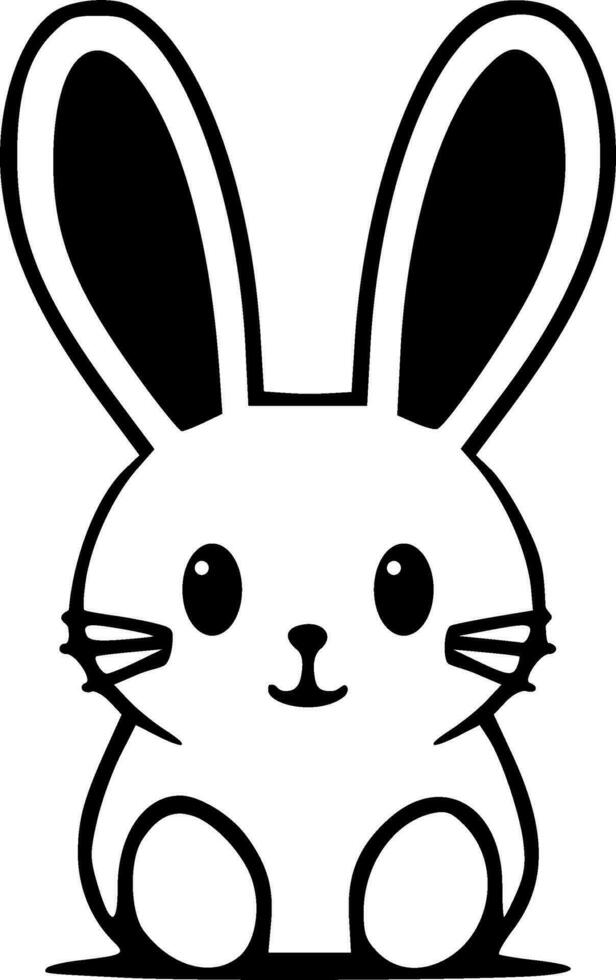 Cute sitting bunny black outlines monochrome vector illustration