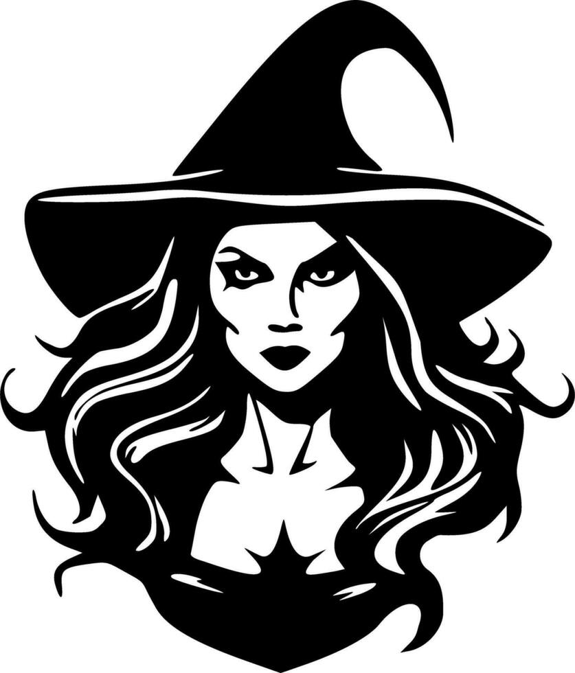Witch woman portrait black outlines vector illustration